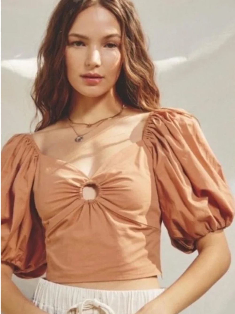 Abercrombie & Fitch Puff Sleeve Crop Top Peach Cottagecore Milkmaid | Size M